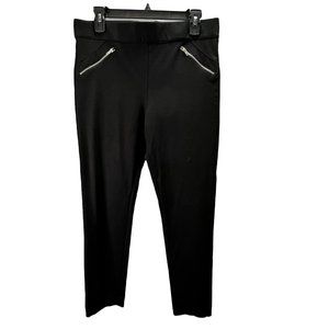 Emma & Olivia Moto Crop Pants sz L Black Stretch Zipper Pockets Elastic Waist